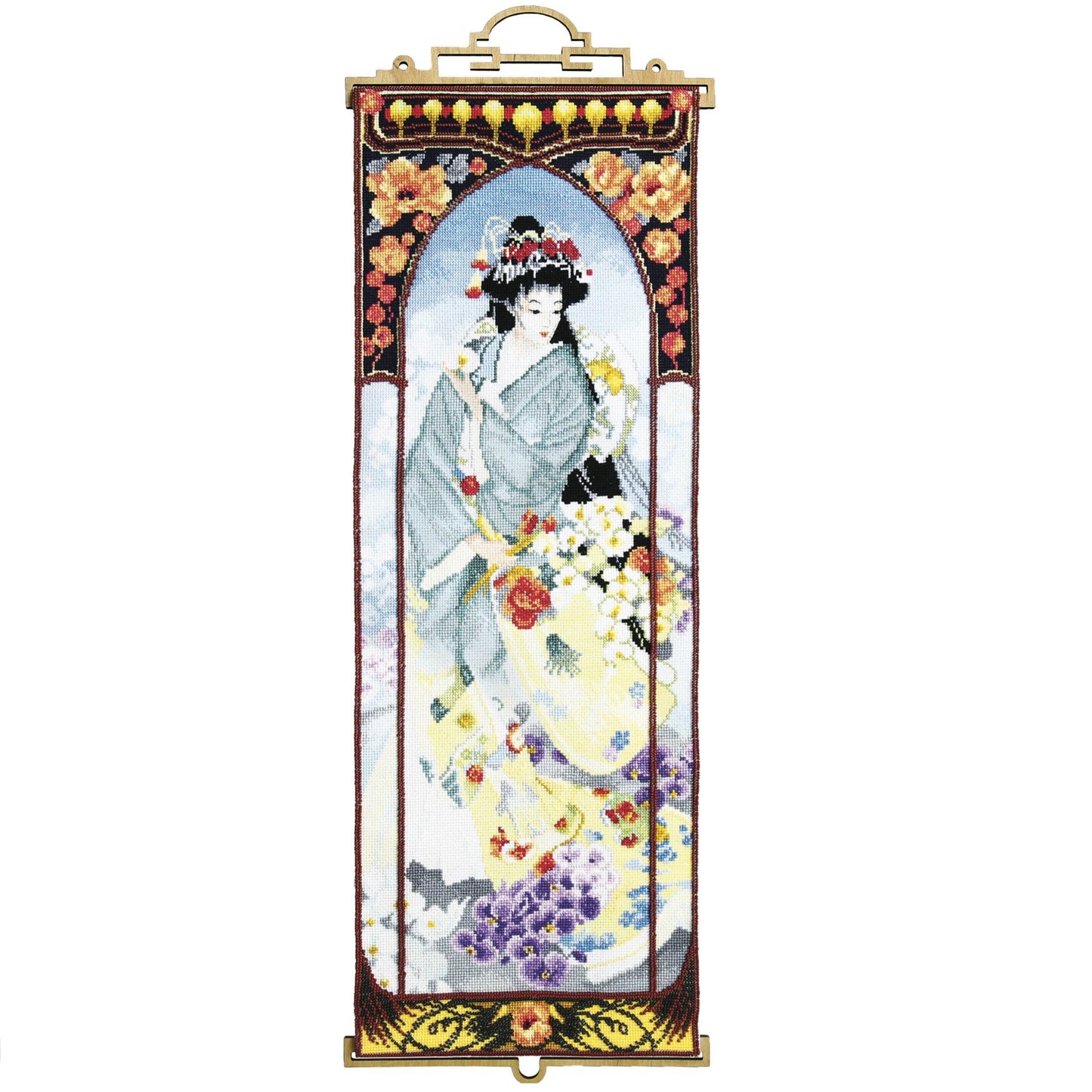 GEISHA WITH ORCHIDS, Counted Cross Stitch Kit, 14 count Aida, MOMENTOS MAGICOS (M-325)