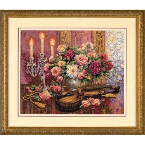 ROMANTIC FLORAL, Counted Cross Stitch Kit, 14 count beige Aida, DIMENSIONS, Gold Collection (35185)