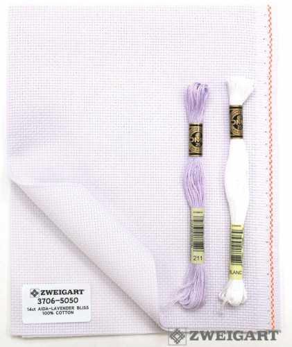 Zweigart Precut Stern-Aida color 5050 Lavender Bliss, Fabric Cut 48 x 53 cm (19" x 21"), 100% Cotton,  5,4 / cm - 14 ct (3706/5050)