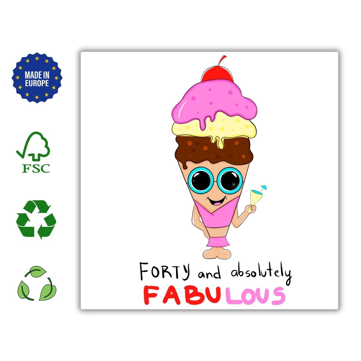 40th Birthday Card, Fabulous and Forty Bday Cards, 40 Birthday Card for Her, Fabulous and Forty, Fabulous at 40, Square Funny Cute Postcards - Leo Hobby Marketplace