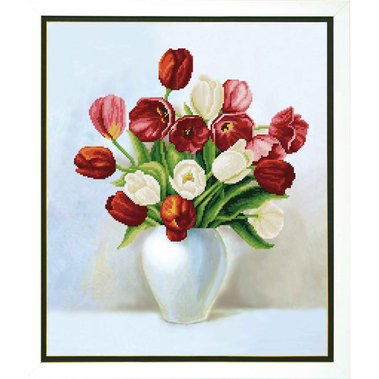 Beadwork kit B-752 "Tulips", 34,5 x 42 cm, fabric for embroidery with a printed pattern, Bead Embroidery kit Tulips by Charivna Mit / Tulips for mom / Tulips Beads
