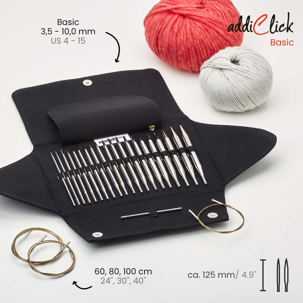 addiClick Basic Long Set - Versatile Interchangeable Knitting Needle Kit - Leo Hobby Marketplace