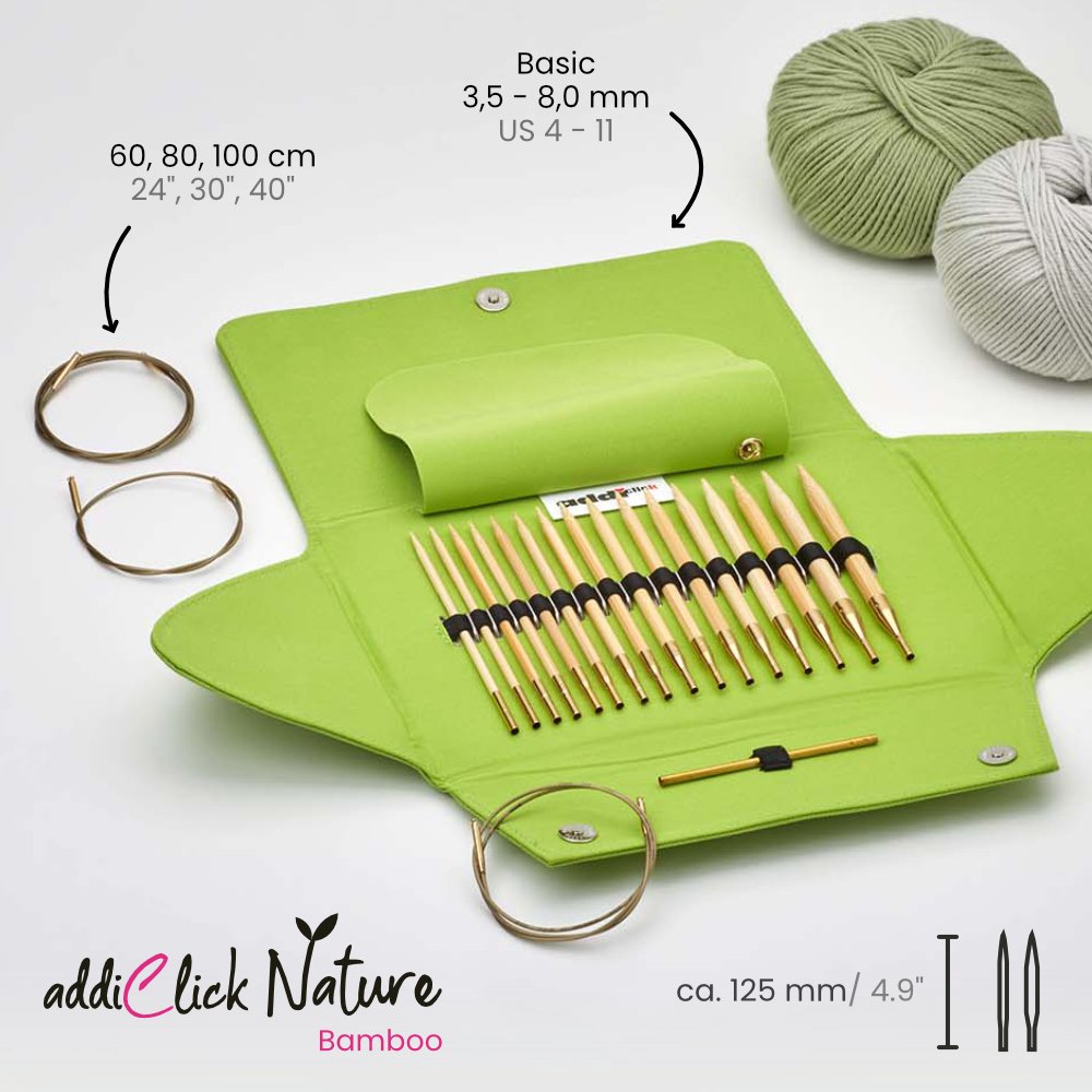 addiClick Nature Bamboo Set - Smooth Bamboo Interchangeable Needle Set - Leo Hobby Marketplace