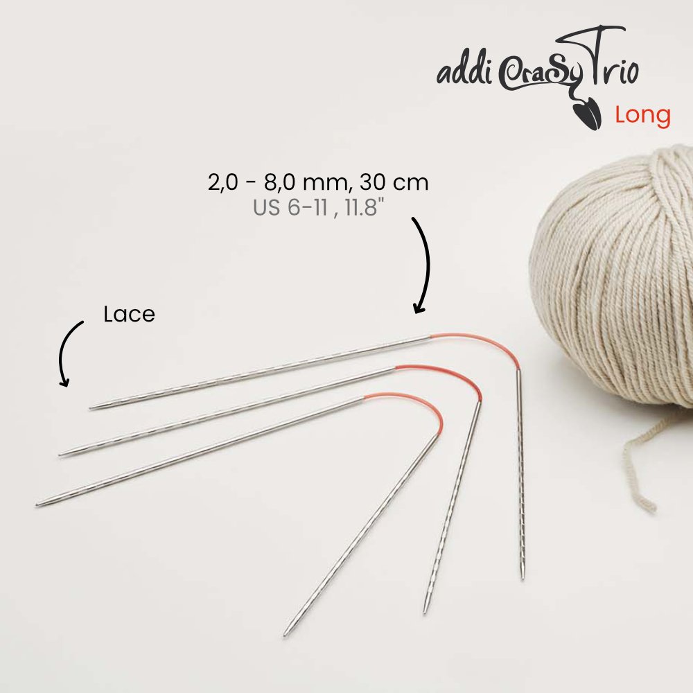 addiCrasyTrio Novel Long (30 cm) - Ergonomic Needles for Effortless Circular Knitting - Leo Hobby Marketplace