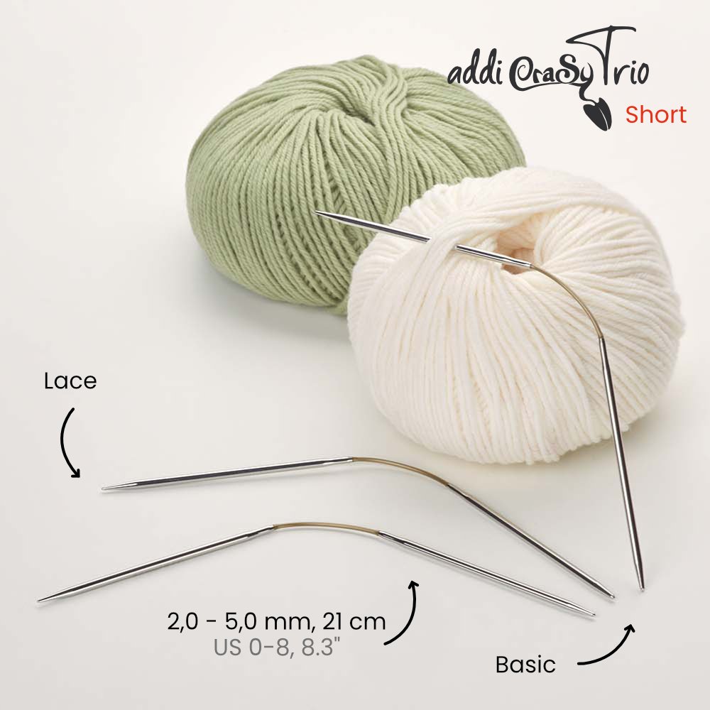 addiCraSyTrio Short - 21 cm Sock Knitting Needles Set with Brass Tips - Leo Hobby Marketplace