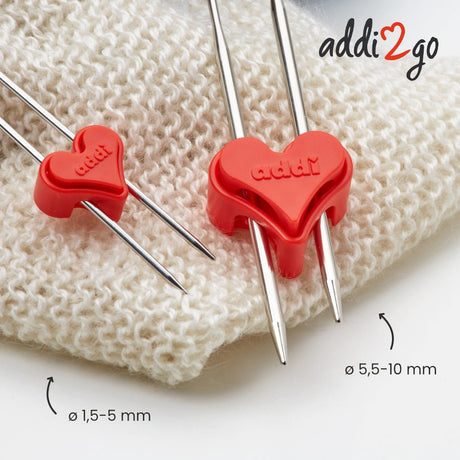 addiToGo Stitch Securing Heart Set - 2 - Piece Needle Stoppers for Knitting - Leo Hobby Marketplace