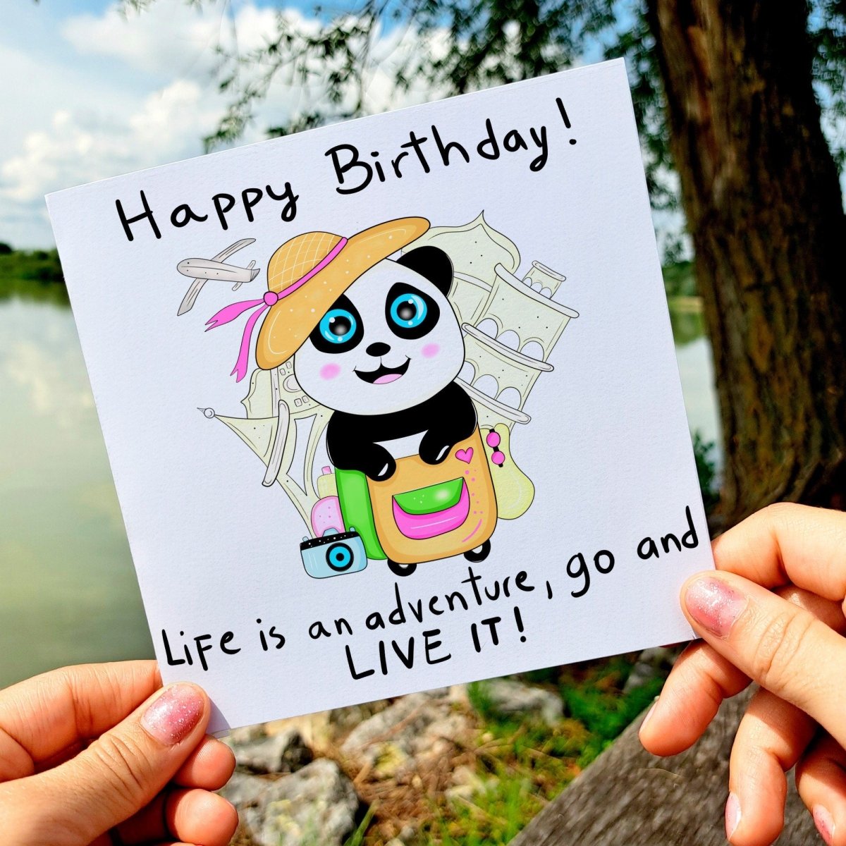 Adventure Awaits – Cute Panda Birthday Card | Travel - Themed Greeting with Encouragement and Good Wishes for Her - Leo Hobby Marketplace