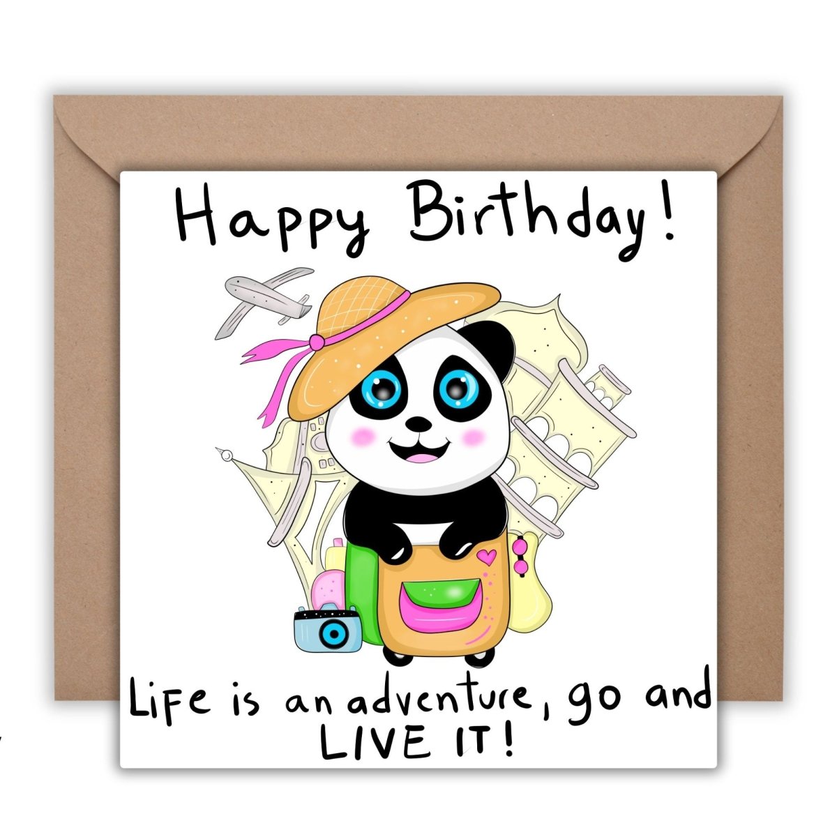 Adventure Awaits – Cute Panda Birthday Card | Travel - Themed Greeting with Encouragement and Good Wishes for Her - Leo Hobby Marketplace