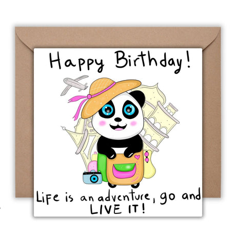 Adventure Awaits – Cute Panda Birthday Card | Travel - Themed Greeting with Encouragement and Good Wishes for Her - Leo Hobby Marketplace