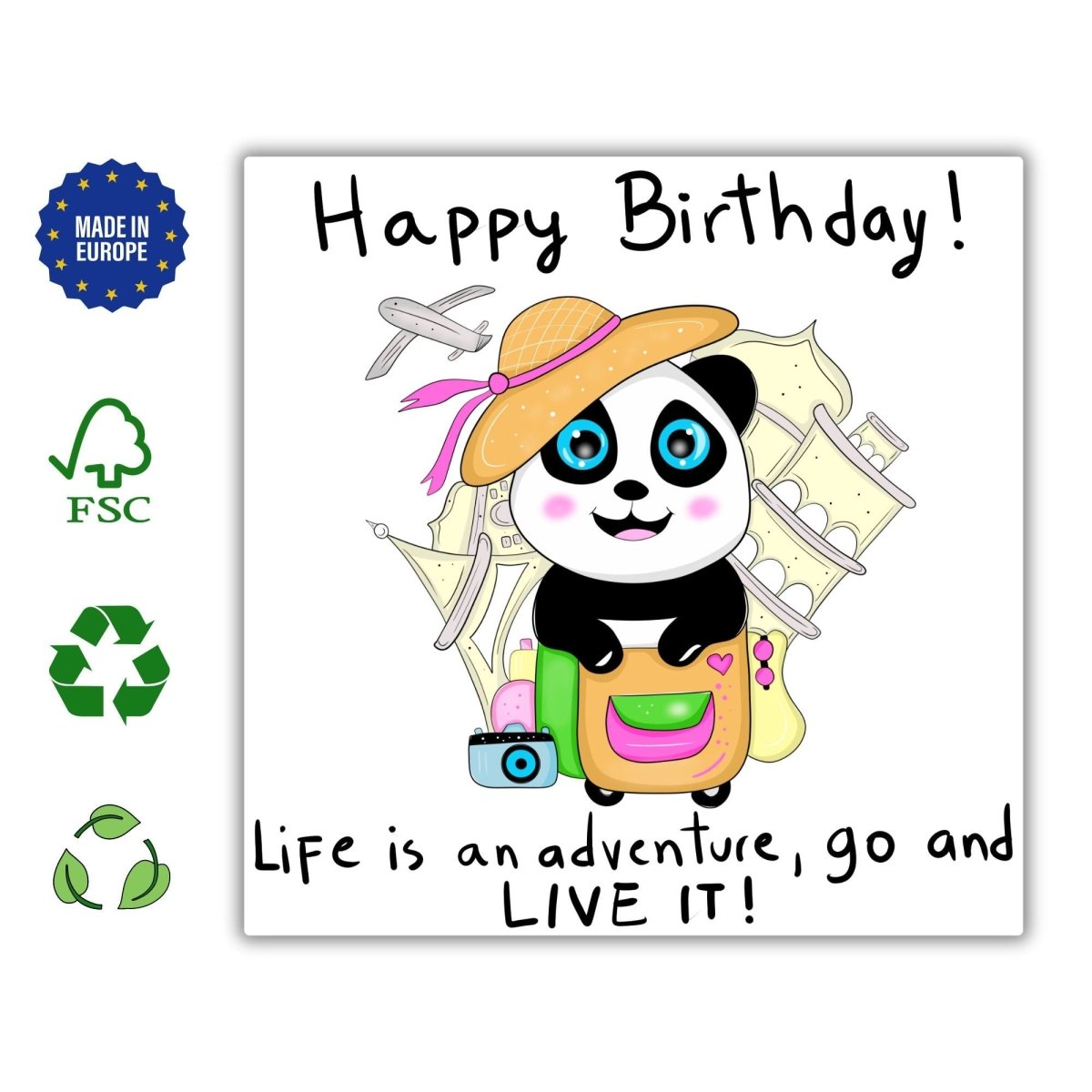 Adventure Awaits – Cute Panda Birthday Card | Travel - Themed Greeting with Encouragement and Good Wishes for Her - Leo Hobby Marketplace