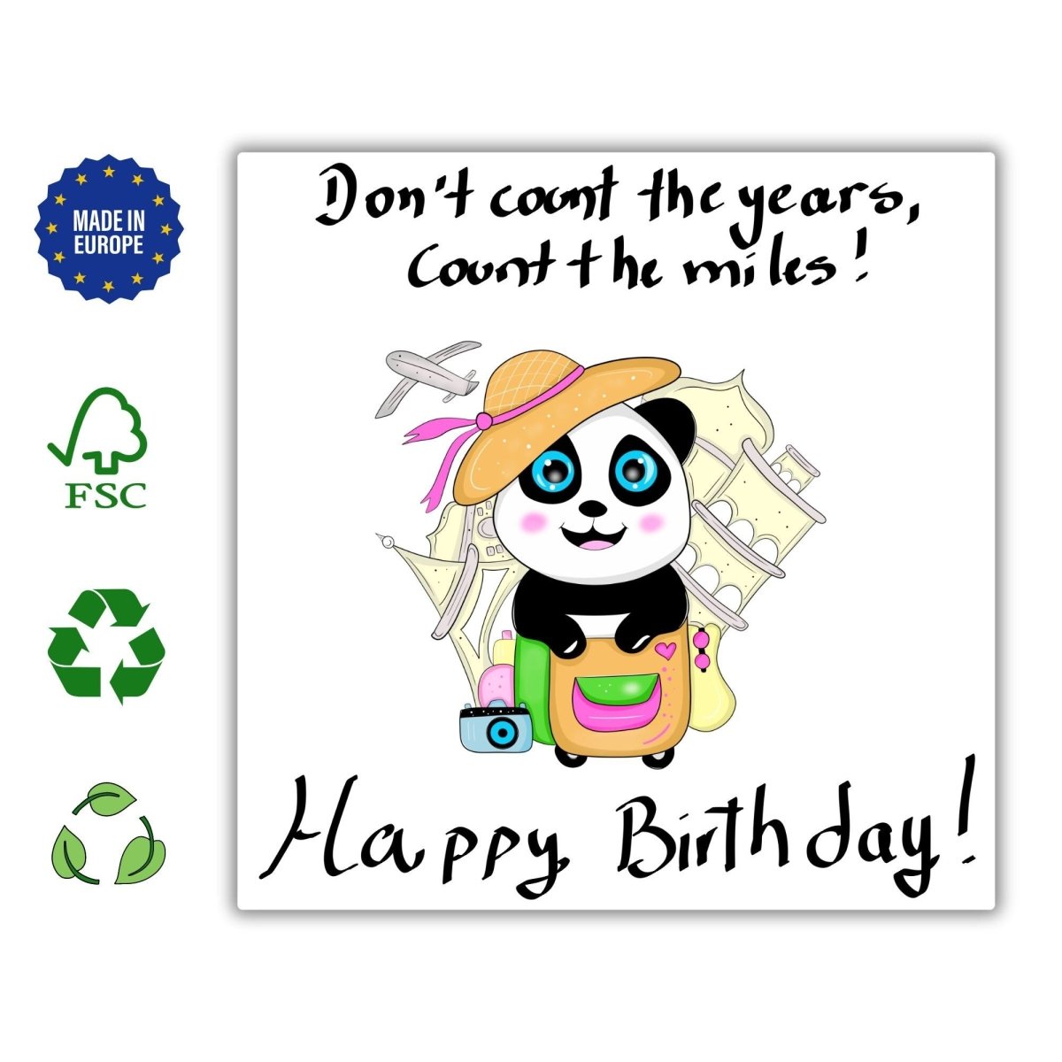 Don’t Count the Years, Count the Miles – Panda Travel Birthday Card | Cute Illustrated Greeting for Adventure Lovers - Leo Hobby Marketplace