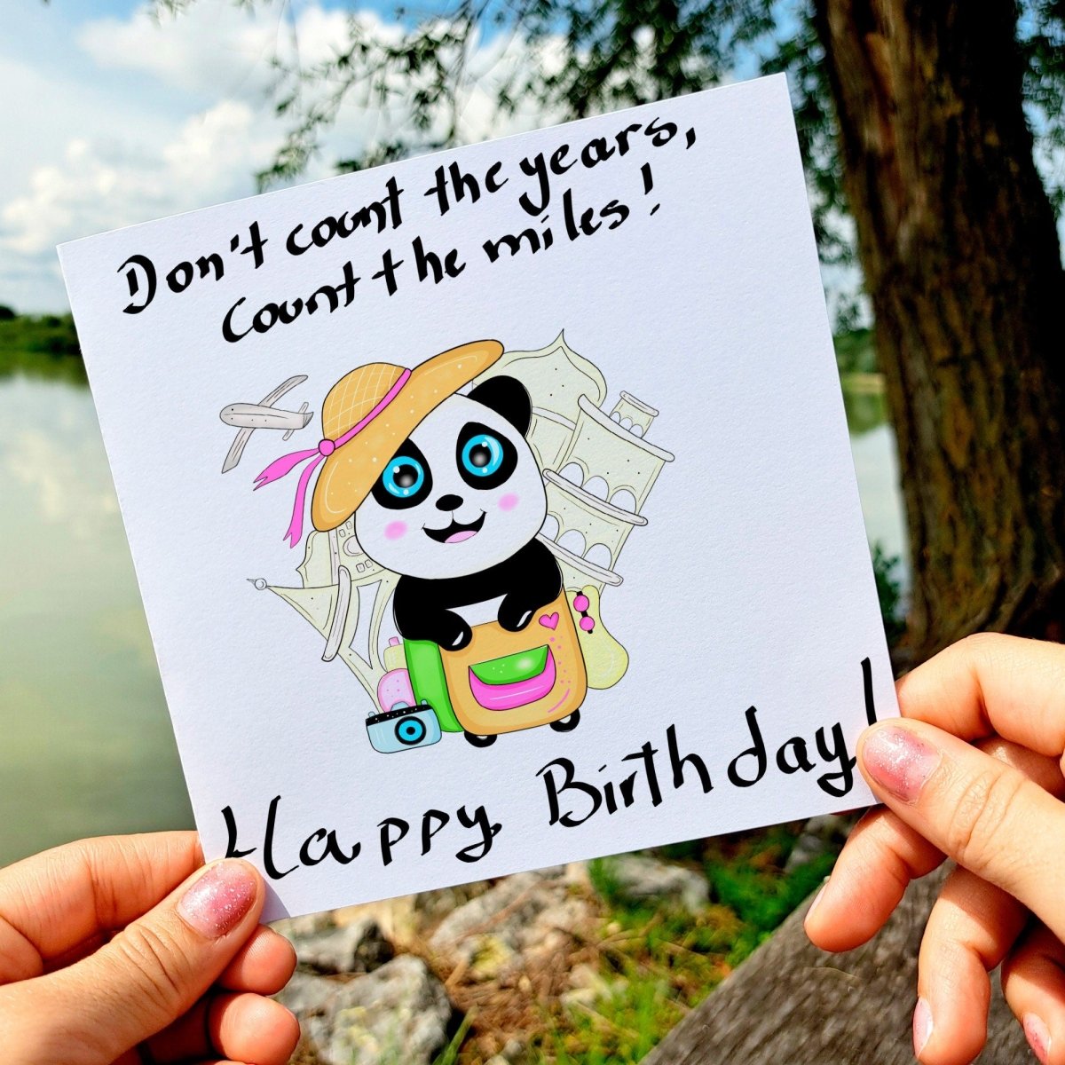 Don’t Count the Years, Count the Miles – Panda Travel Birthday Card | Cute Illustrated Greeting for Adventure Lovers - Leo Hobby Marketplace