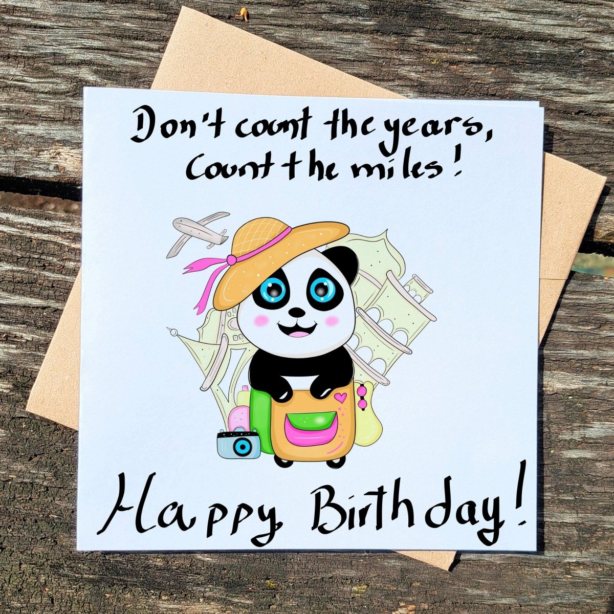 Don’t Count the Years, Count the Miles – Panda Travel Birthday Card | Cute Illustrated Greeting for Adventure Lovers - Leo Hobby Marketplace