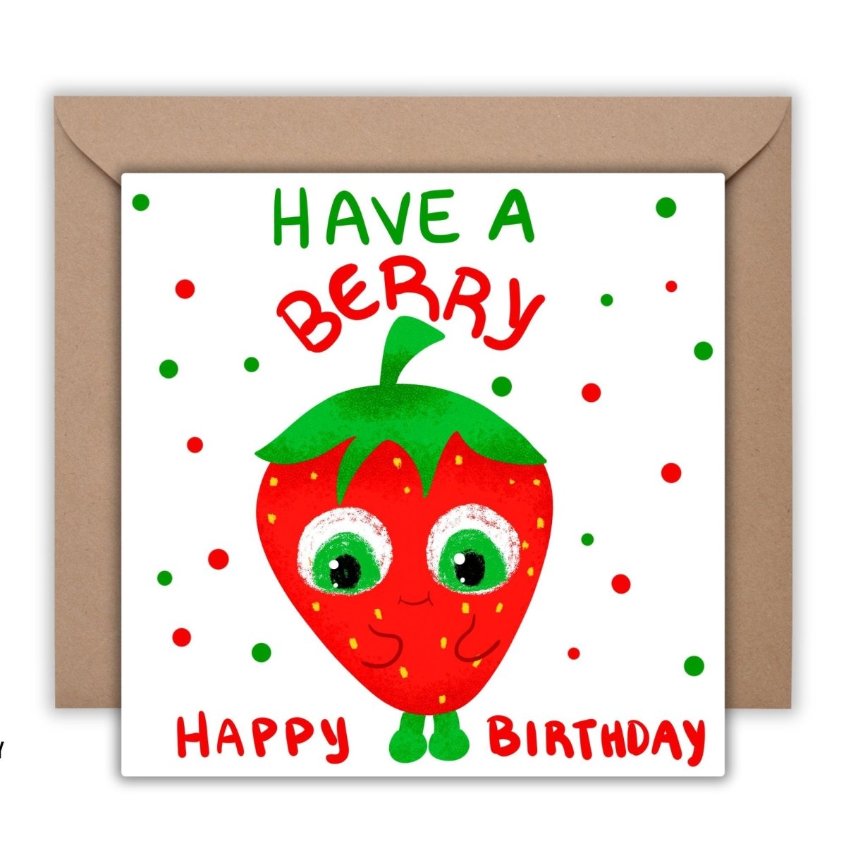 Funny Birthday Card, Strawberry Bday Card for Kids, Have a Berry Happy Birthday Postcard for her for him, Cute Fruit Party Card - Leo Hobby Marketplace