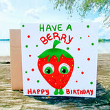 Funny Birthday Card, Strawberry Bday Card for Kids, Have a Berry Happy Birthday Postcard for her for him, Cute Fruit Party Card - Leo Hobby Marketplace