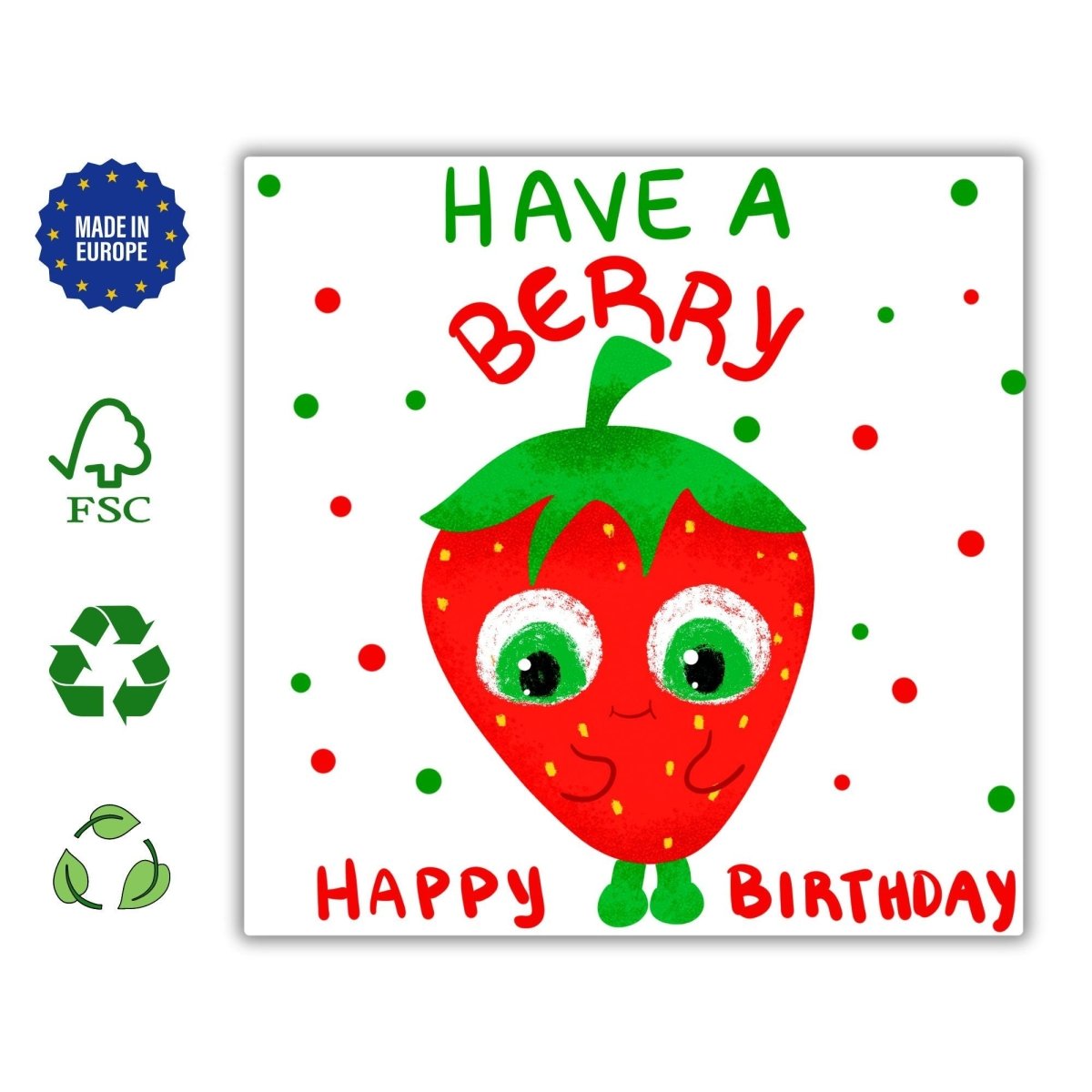 Funny Birthday Card, Strawberry Bday Card for Kids, Have a Berry Happy Birthday Postcard for her for him, Cute Fruit Party Card - Leo Hobby Marketplace