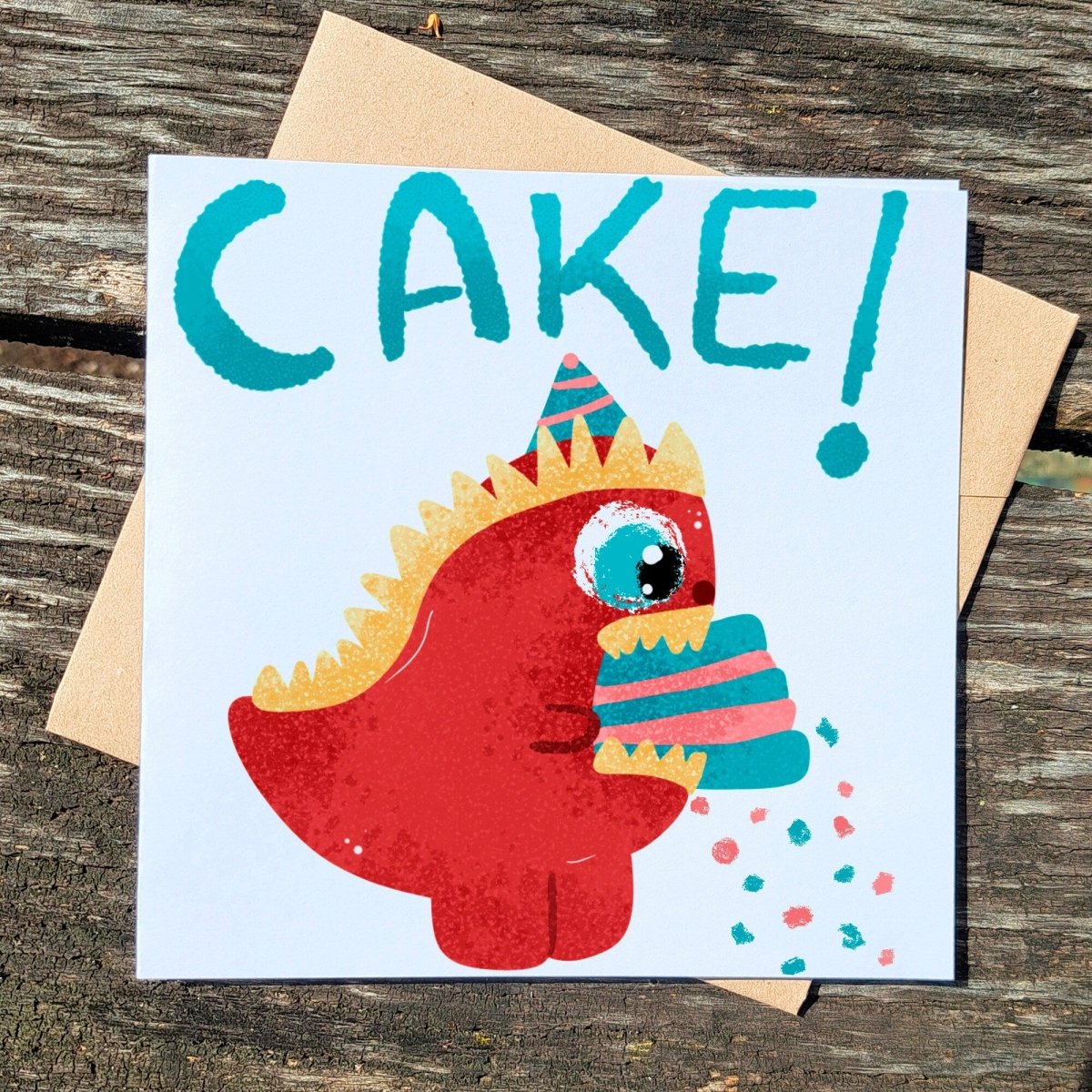 Funny Dinosaur Eating Cake Card, Cute Dino Greeting, Humorous Birthday, Celebration, Just Because, Cute Gift Birthday Children, Printed - Leo Hobby Marketplace