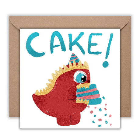 Funny Dinosaur Eating Cake Card, Cute Dino Greeting, Humorous Birthday, Celebration, Just Because, Cute Gift Birthday Children, Printed - Leo Hobby Marketplace