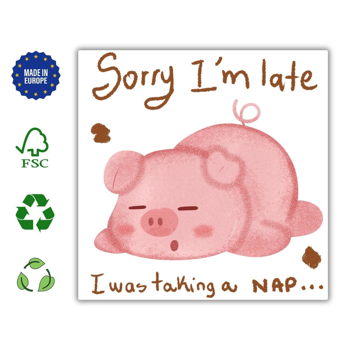 Funny Sleeping Pig Card Sorry I&#39;m Late, I Was Taking a Nap, Humorous Birthday, Friends, and Just Because, Cute Stationery Gift Idea - Leo Hobby Marketplace