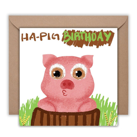 HA PIG Birthday Card, Funny Pig Pun Greetings Gift, Cute Pig Celebration Card, Adorable Birthday Wishes, Present Idea Animal Lovers - Leo Hobby Marketplace