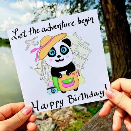 Happy Birthday Adventure Card, Greeting Card, Funny Panda Card, Love Trips Bday Postcard, Outdoor Cards, Couple Forest Card - Leo Hobby Marketplace