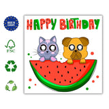 Happy Birthday Card, Greeting Card, Watermelon Card, Square Confetti Fruit Postcards, love funny cute punny - Leo Hobby Marketplace