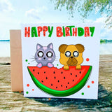 Happy Birthday Card, Greeting Card, Watermelon Card, Square Confetti Fruit Postcards, love funny cute punny - Leo Hobby Marketplace