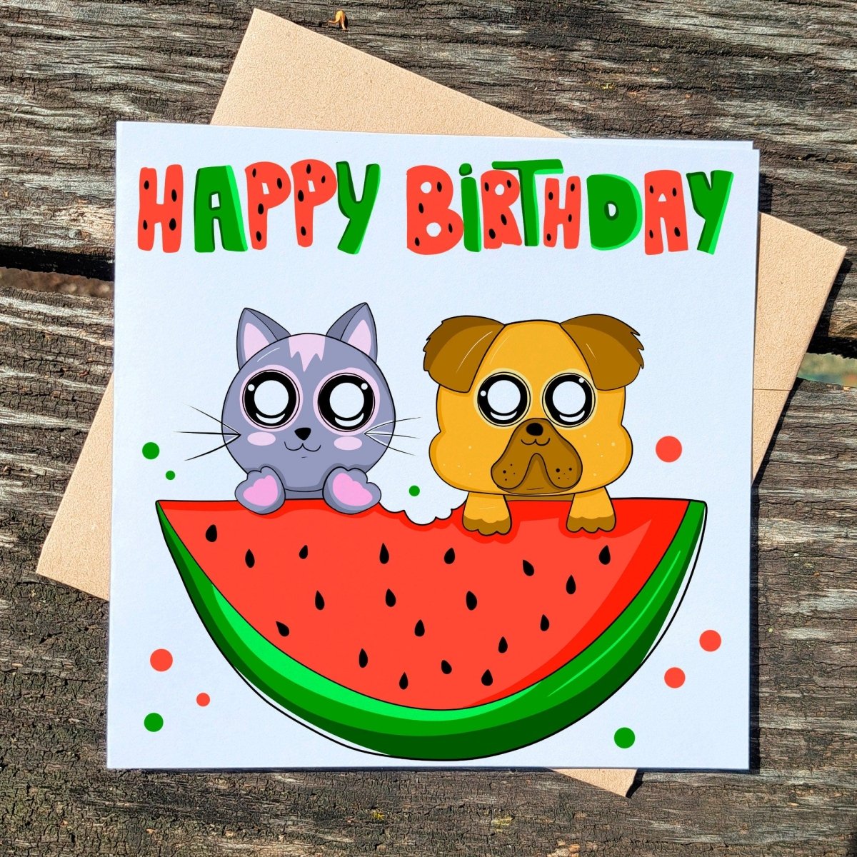 Happy Birthday Card, Greeting Card, Watermelon Card, Square Confetti Fruit Postcards, love funny cute punny - Leo Hobby Marketplace