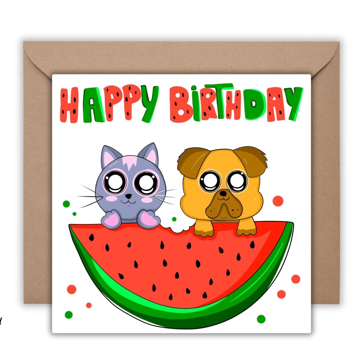 Happy Birthday Card, Greeting Card, Watermelon Card, Square Confetti Fruit Postcards, love funny cute punny - Leo Hobby Marketplace