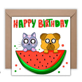 Happy Birthday Card, Greeting Card, Watermelon Card, Square Confetti Fruit Postcards, love funny cute punny - Leo Hobby Marketplace