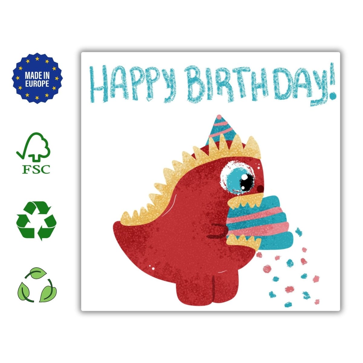 Happy Birthday Dinosaur Card, T - Rex Cake Illustration, Kids Birthday Greeting, Cute Children&#39;s Cards, Dino Theme Greeting, Printed Postcards - Leo Hobby Marketplace