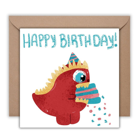 Happy Birthday Dinosaur Card, T - Rex Cake Illustration, Kids Birthday Greeting, Cute Children&#39;s Cards, Dino Theme Greeting, Printed Postcards - Leo Hobby Marketplace