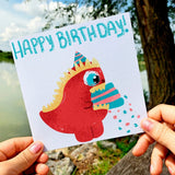 Happy Birthday Dinosaur Card, T - Rex Cake Illustration, Kids Birthday Greeting, Cute Children&#39;s Cards, Dino Theme Greeting, Printed Postcards - Leo Hobby Marketplace