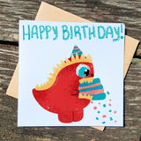 Happy Birthday Dinosaur Card, T - Rex Cake Illustration, Kids Birthday Greeting, Cute Children&#39;s Cards, Dino Theme Greeting, Printed Postcards - Leo Hobby Marketplace