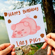 Happy Birthday Lazy Pig Card, Funny Pig Greeting Cards, Humorous Animal Pun, Sleepy Pig Celebration Postcard, Cute and Rude Wishes Gift - Leo Hobby Marketplace