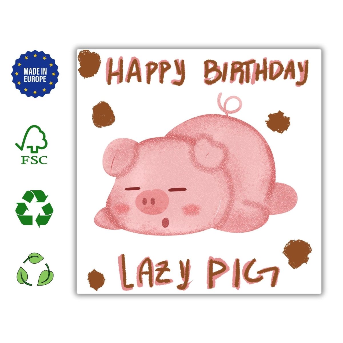 Happy Birthday Lazy Pig Card, Funny Pig Greeting Cards, Humorous Animal Pun, Sleepy Pig Celebration Postcard, Cute and Rude Wishes Gift - Leo Hobby Marketplace