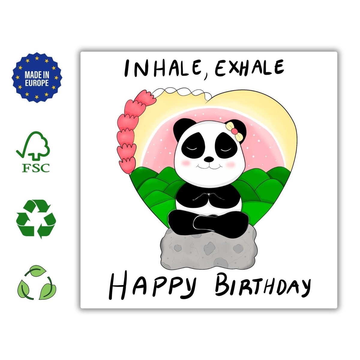 Happy Birthday Yoga Card – Meditating Panda Inhale Exhale Greeting | Mindfulness & Relaxation Motivational Card for Friends - Leo Hobby Marketplace