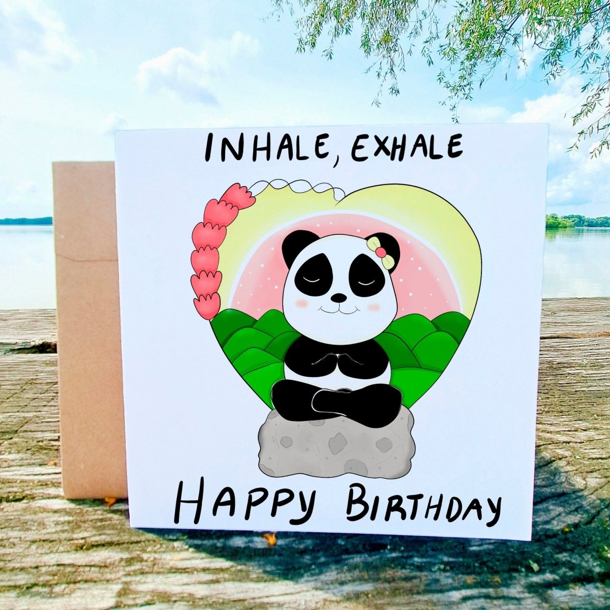 Happy Birthday Yoga Card – Meditating Panda Inhale Exhale Greeting | Mindfulness & Relaxation Motivational Card for Friends - Leo Hobby Marketplace