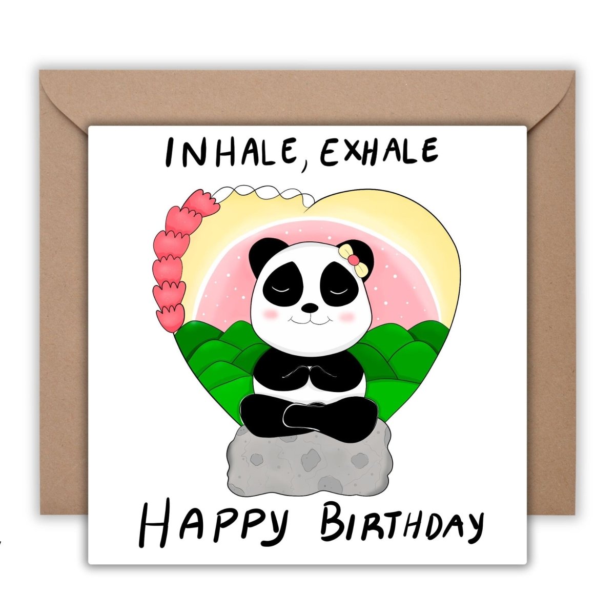 Happy Birthday Yoga Card – Meditating Panda Inhale Exhale Greeting | Mindfulness & Relaxation Motivational Card for Friends - Leo Hobby Marketplace