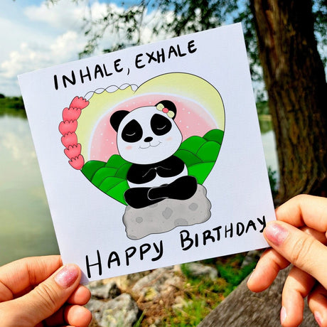 Happy Birthday Yoga Card – Meditating Panda Inhale Exhale Greeting | Mindfulness & Relaxation Motivational Card for Friends - Leo Hobby Marketplace