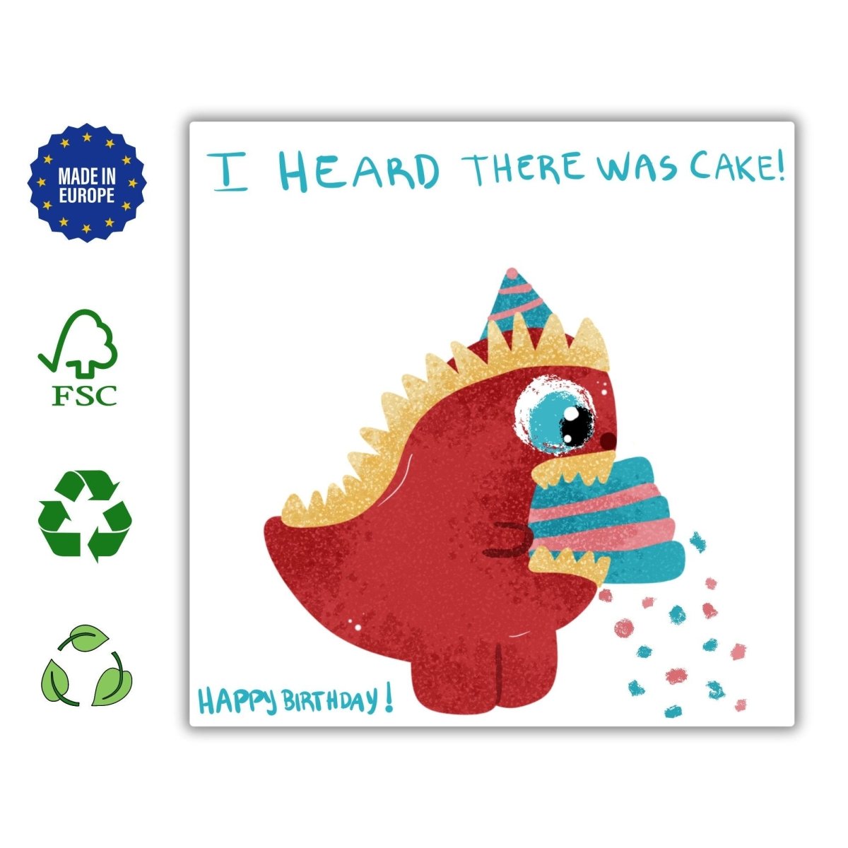 I heard there was Cake Card, Funny Dinosaur Birthday Cards, Cute Dino Greeting, Just Because, Cute Animal Gift Children, Printed Postcard - Leo Hobby Marketplace