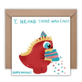 I heard there was Cake Card, Funny Dinosaur Birthday Cards, Cute Dino Greeting, Just Because, Cute Animal Gift Children, Printed Postcard - Leo Hobby Marketplace