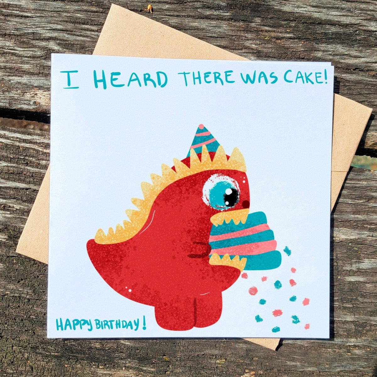 I heard there was Cake Card, Funny Dinosaur Birthday Cards, Cute Dino Greeting, Just Because, Cute Animal Gift Children, Printed Postcard - Leo Hobby Marketplace