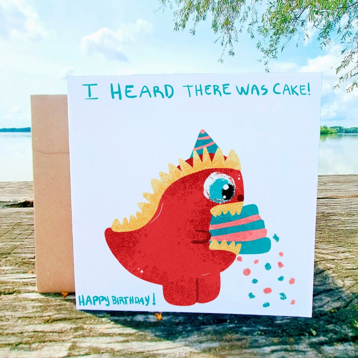 I heard there was Cake Card, Funny Dinosaur Birthday Cards, Cute Dino Greeting, Just Because, Cute Animal Gift Children, Printed Postcard - Leo Hobby Marketplace