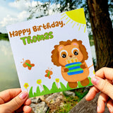 Lion Custom Kids Birthday Card, Personalized Name, Safari Animal Cards, Perfect Greeting Cards for Children, Cute Gift Toddler Boys - Leo Hobby Marketplace