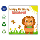 Lion Kid Birthday Card, Safari Animal Cards with Personalized Name, Cute Greeting Cards for Children, Unique Gift Toddler Girls - Leo Hobby Marketplace