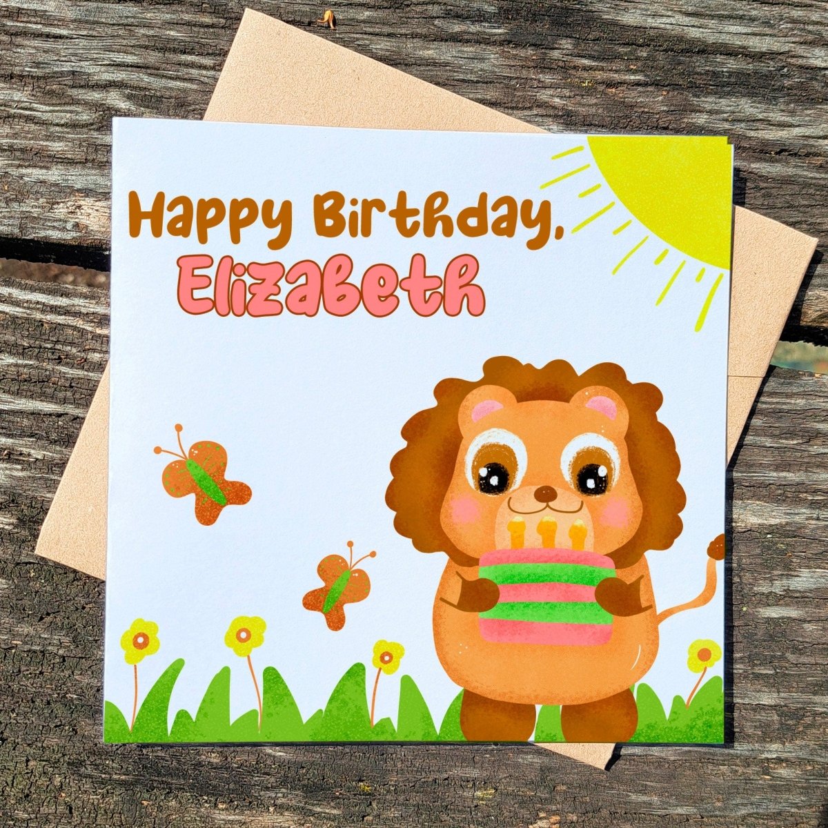 Lion Kid Birthday Card, Safari Animal Cards with Personalized Name, Cute Greeting Cards for Children, Unique Gift Toddler Girls - Leo Hobby Marketplace