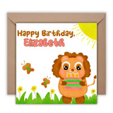 Lion Kid Birthday Card, Safari Animal Cards with Personalized Name, Cute Greeting Cards for Children, Unique Gift Toddler Girls - Leo Hobby Marketplace