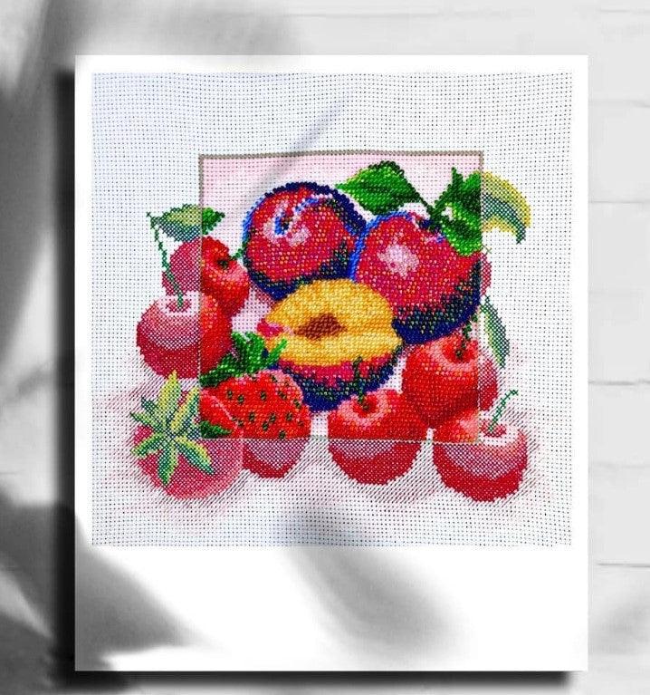 FRUITS, Counted Cross-Stitch Kit, Beadwork kit, Mixed Technique, 14 count Aida, size 23 x 23 cm, Charivna mit | Momentos Magicos (M-72)