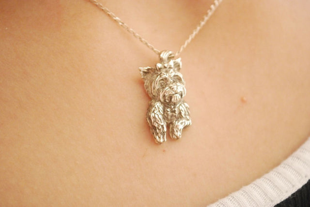 Sterling silver Yorkie pendant necklace.